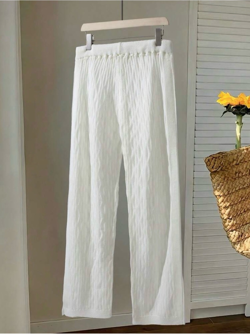 Men's Cream Ribbed Knit Split-Side Lounge Pants - Picture 2 of 6